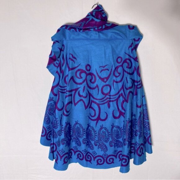 La Cera Blue Purple Swirl Patterned Reversible Shawl Poncho - Picture 10 of 16